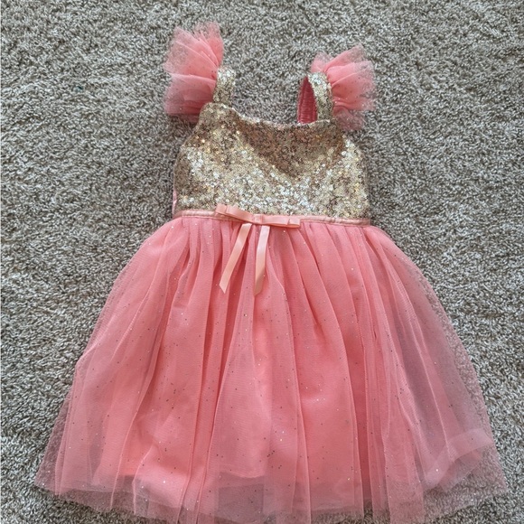 Popatu Toddler 2T Sequin Tulle Party Dress – Pink & Gold Sparkle Dress Fancy - Picture 2 of 11